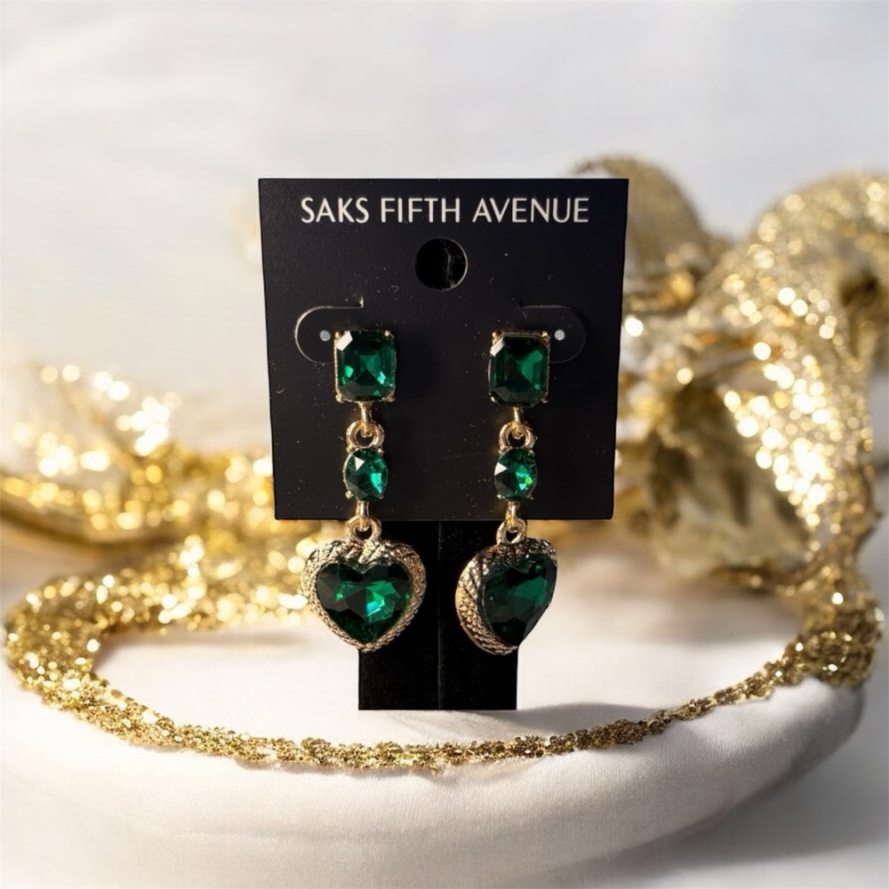 Saks Fifth Avenue Emerald Green Heart Earrings